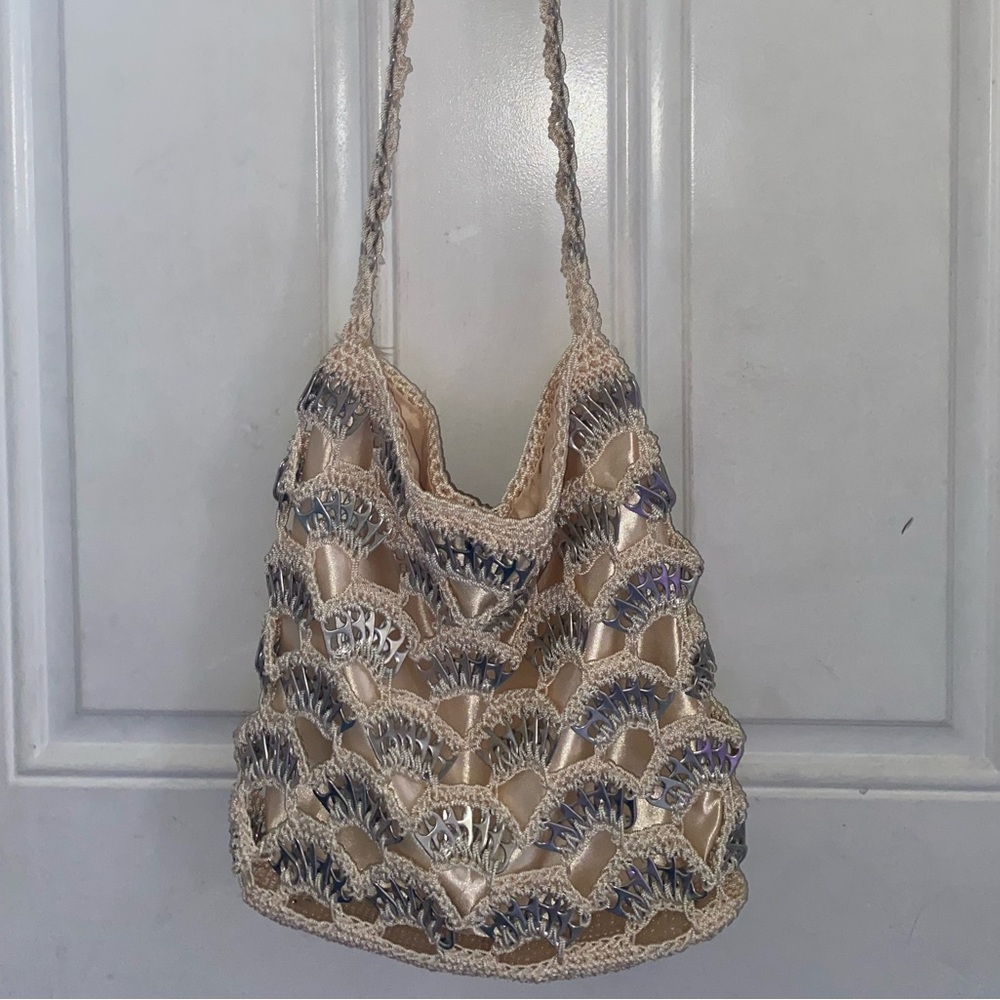 Elegant Cream and Tan Crochet Bag
